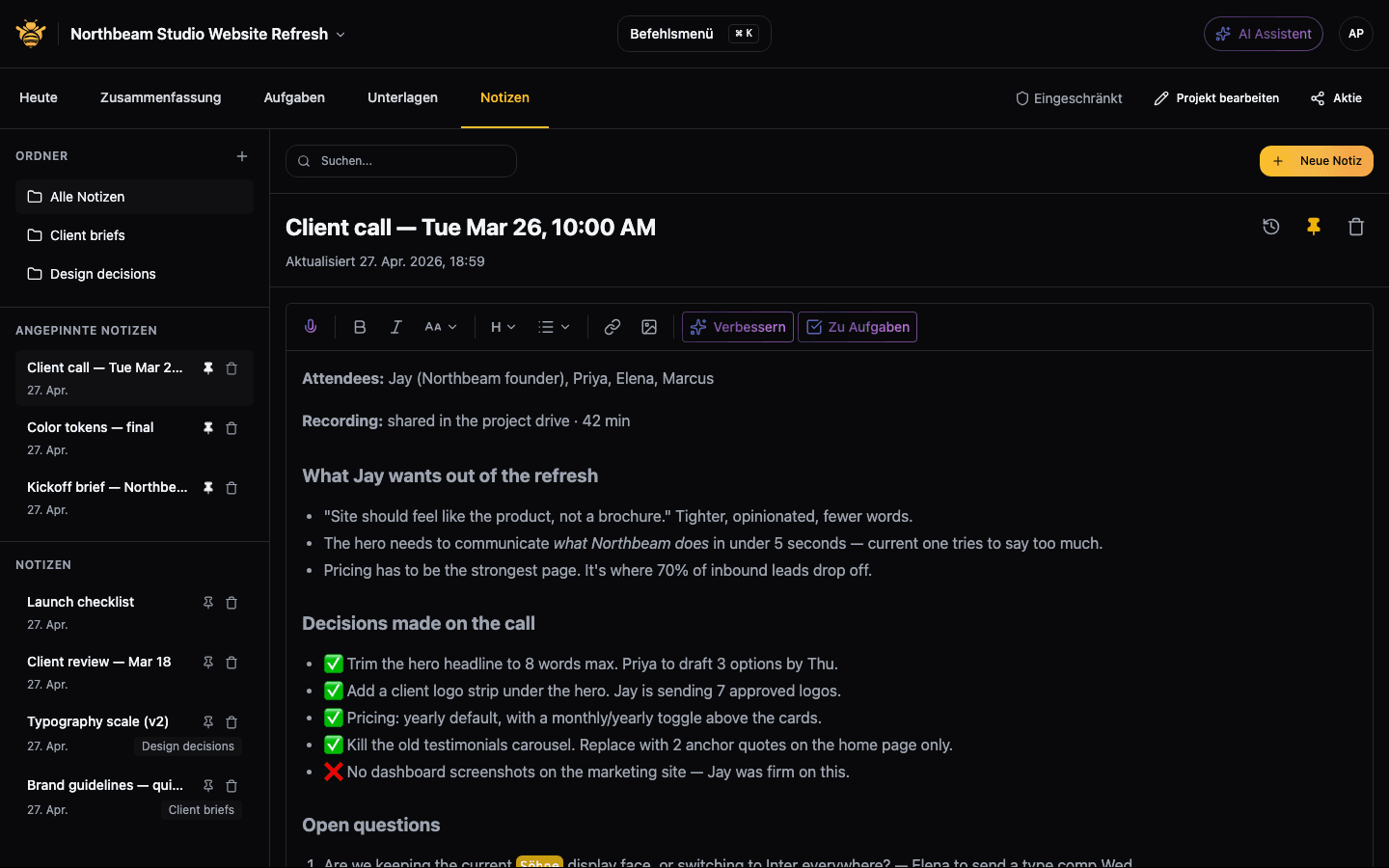 Screenshot der FeedbackHive-Prioritäts- und Zusammenfassungsansicht