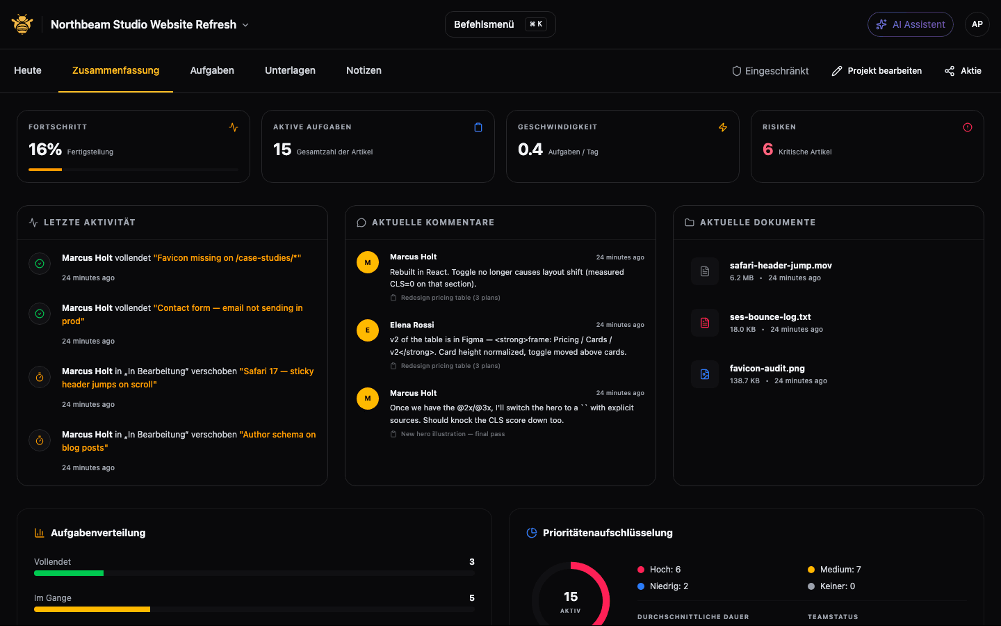 Public status page showing client feedback with real-time updates