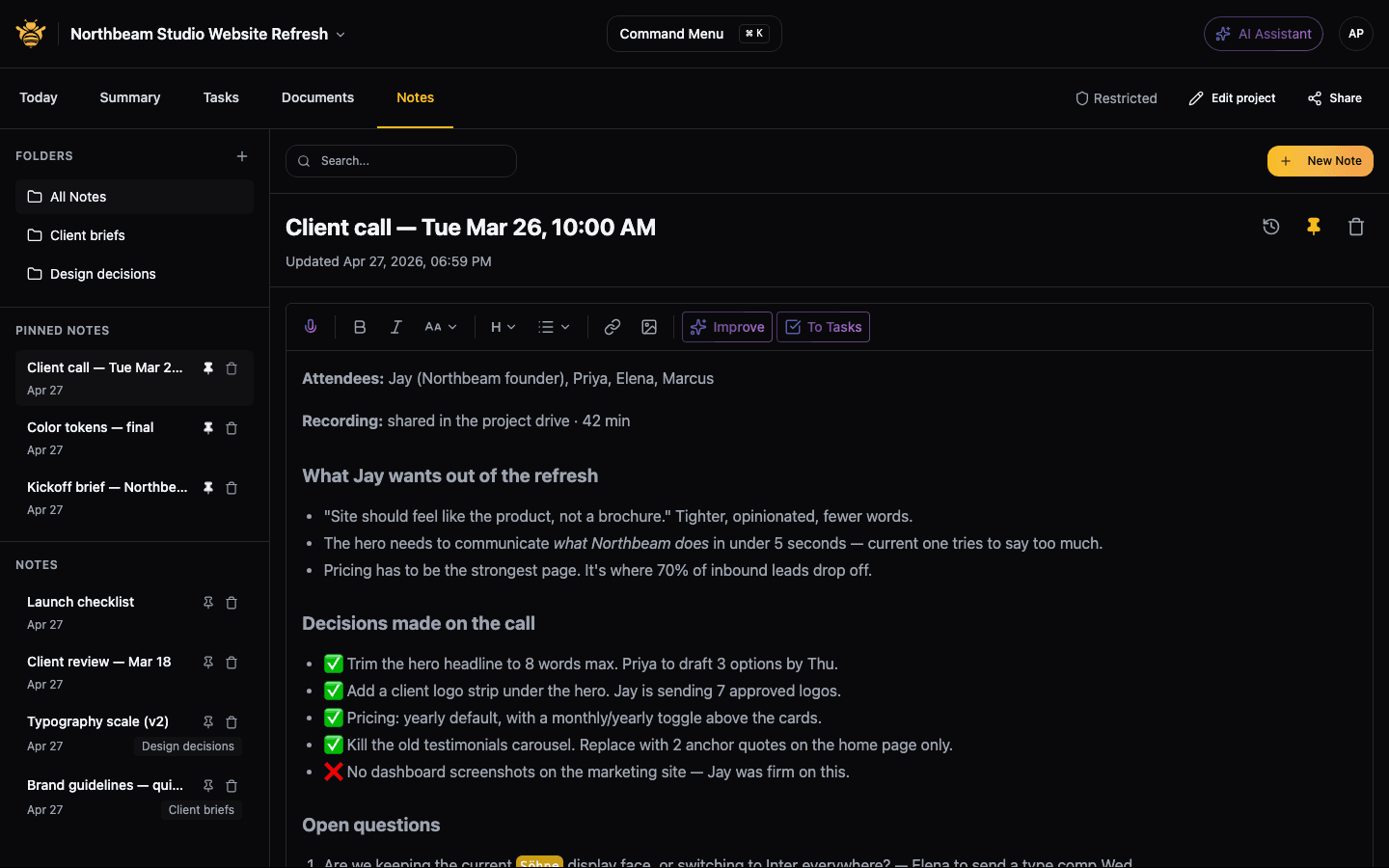 Screenshot of the FeedbackHive priority and summary view