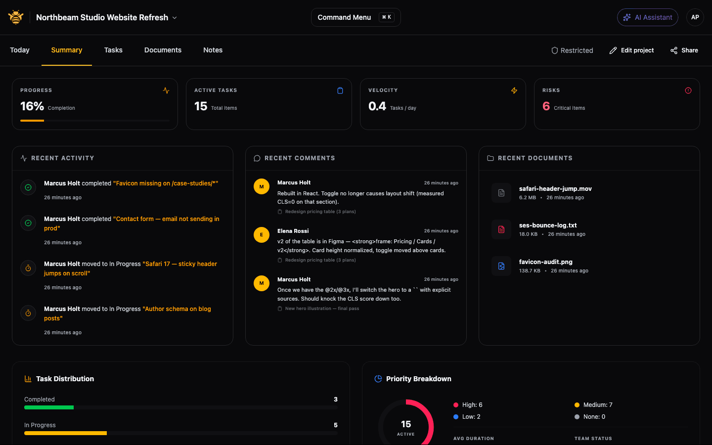 Public status page showing client feedback with real-time updates