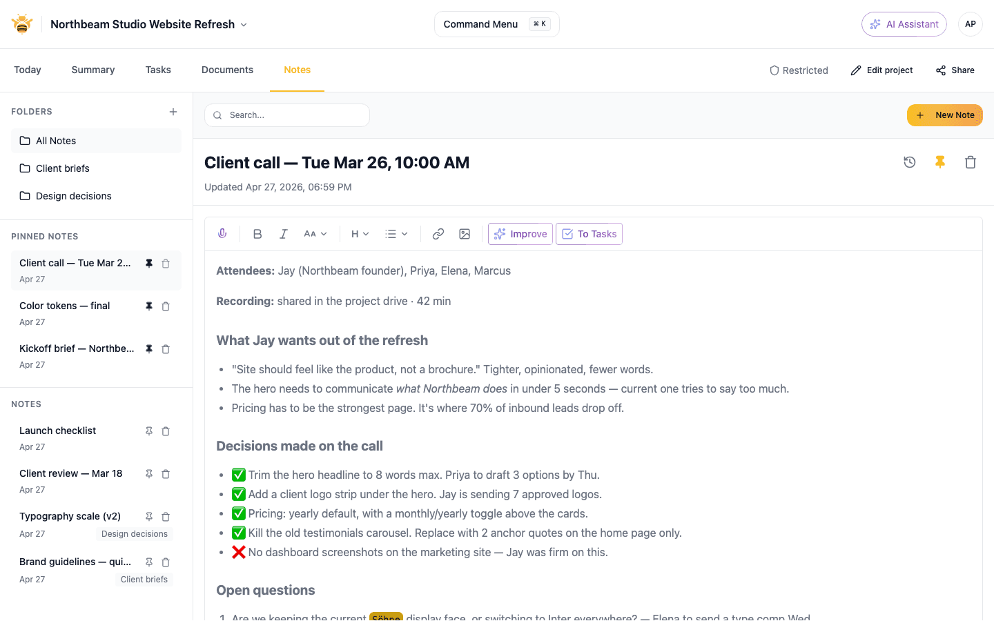 Screenshot of the FeedbackHive priority and summary view