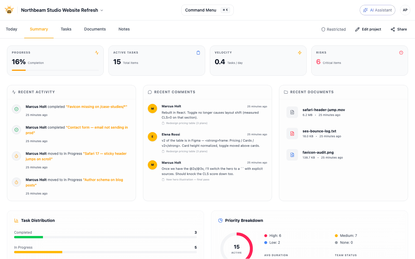 Public status page showing client feedback with real-time updates