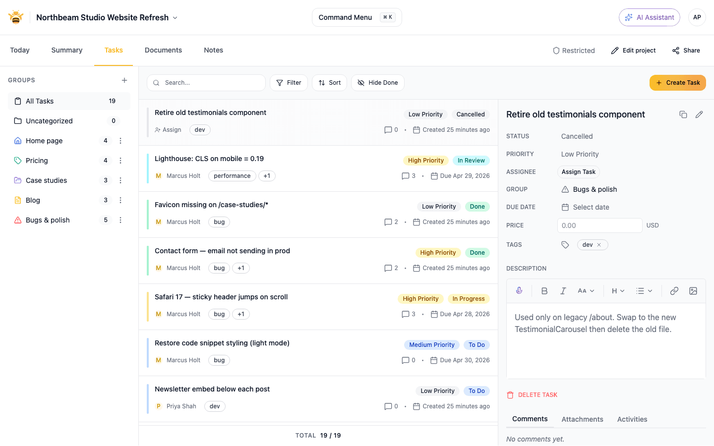 Bug report detail showing console logs and network errors panel