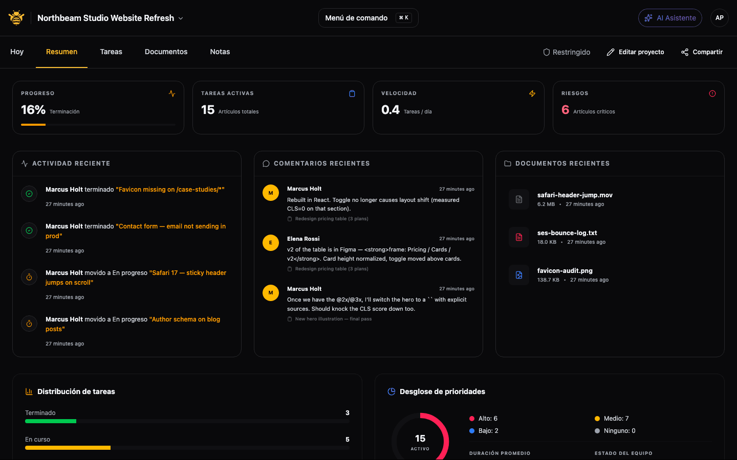 Public status page showing client feedback with real-time updates