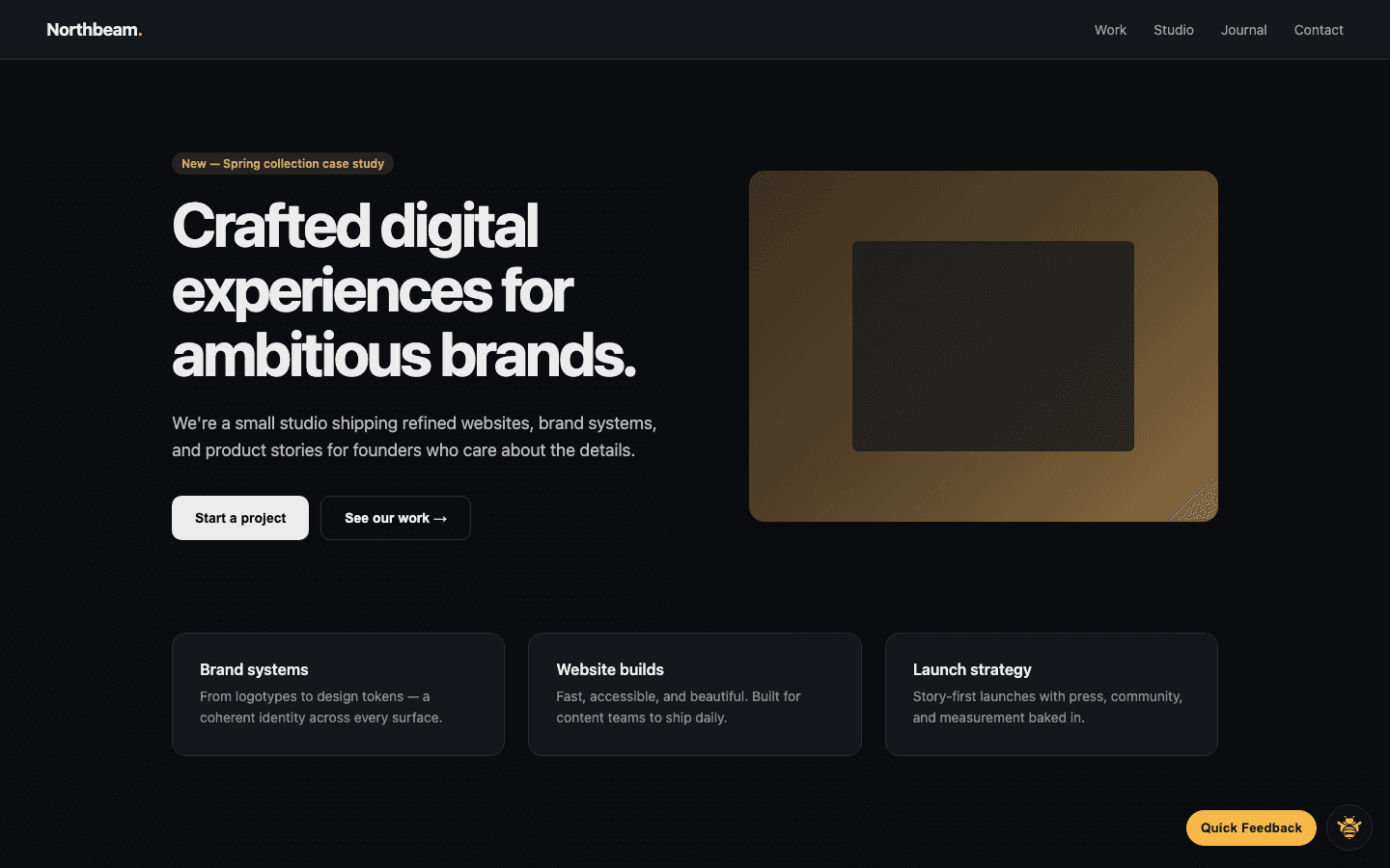 FeedbackHive widget open on a marketing site with a client annotating a button