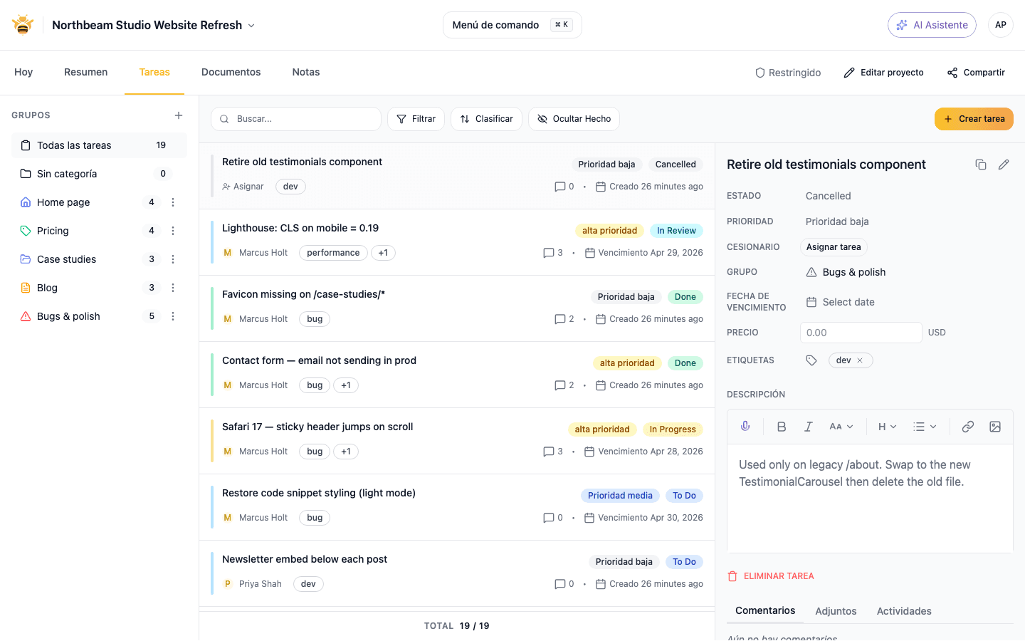 Bug report detail showing console logs and network errors panel