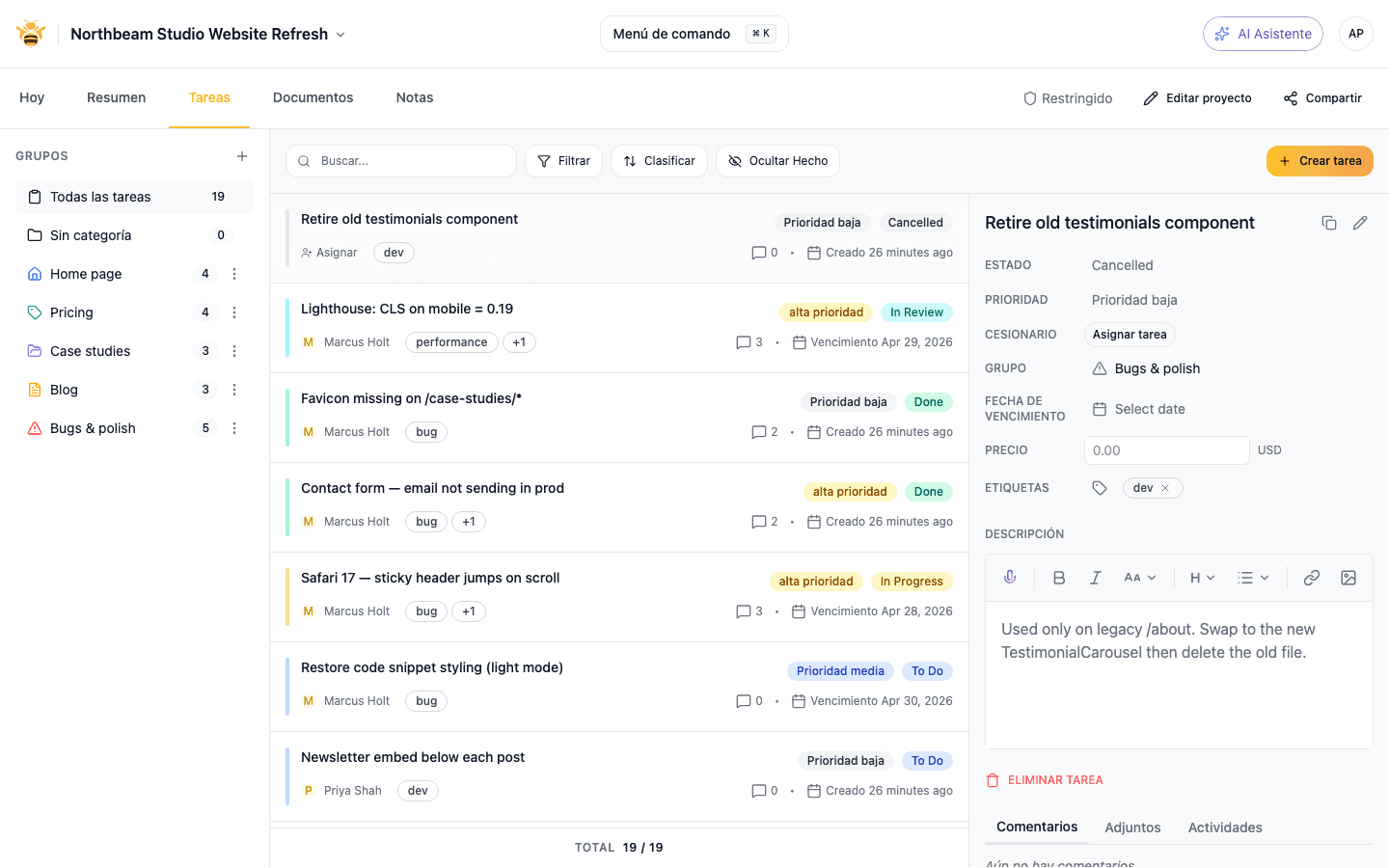 Triage board showing incoming widget feedback organized by status