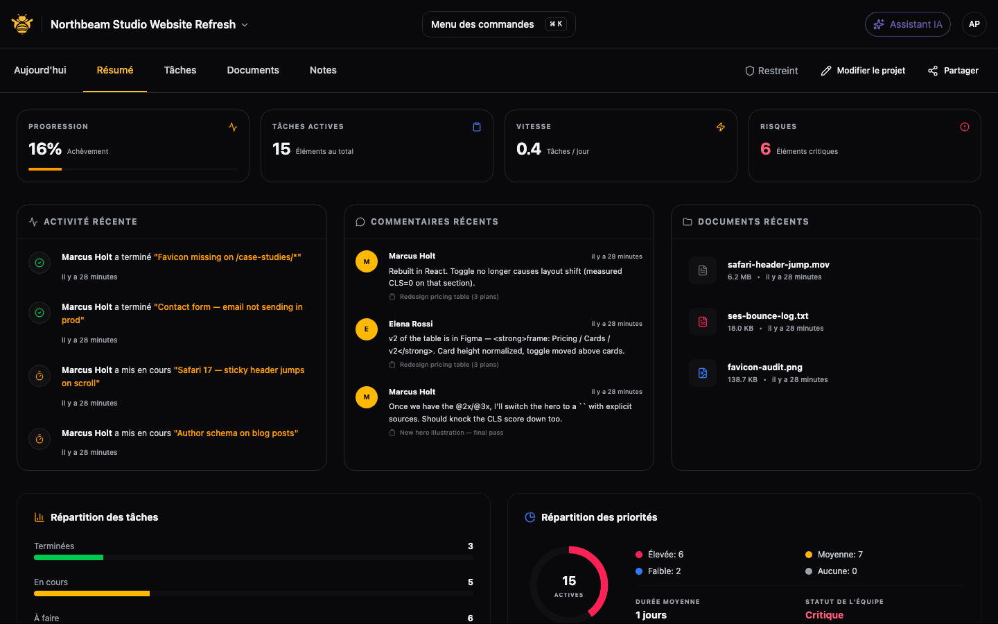Public status page showing client feedback with real-time updates
