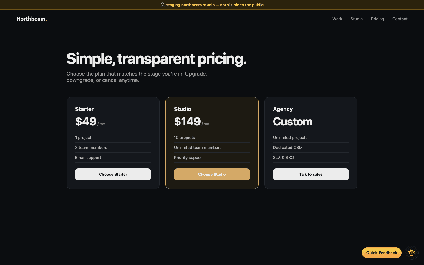 Annotation tool active on a staging URL with environment selector
