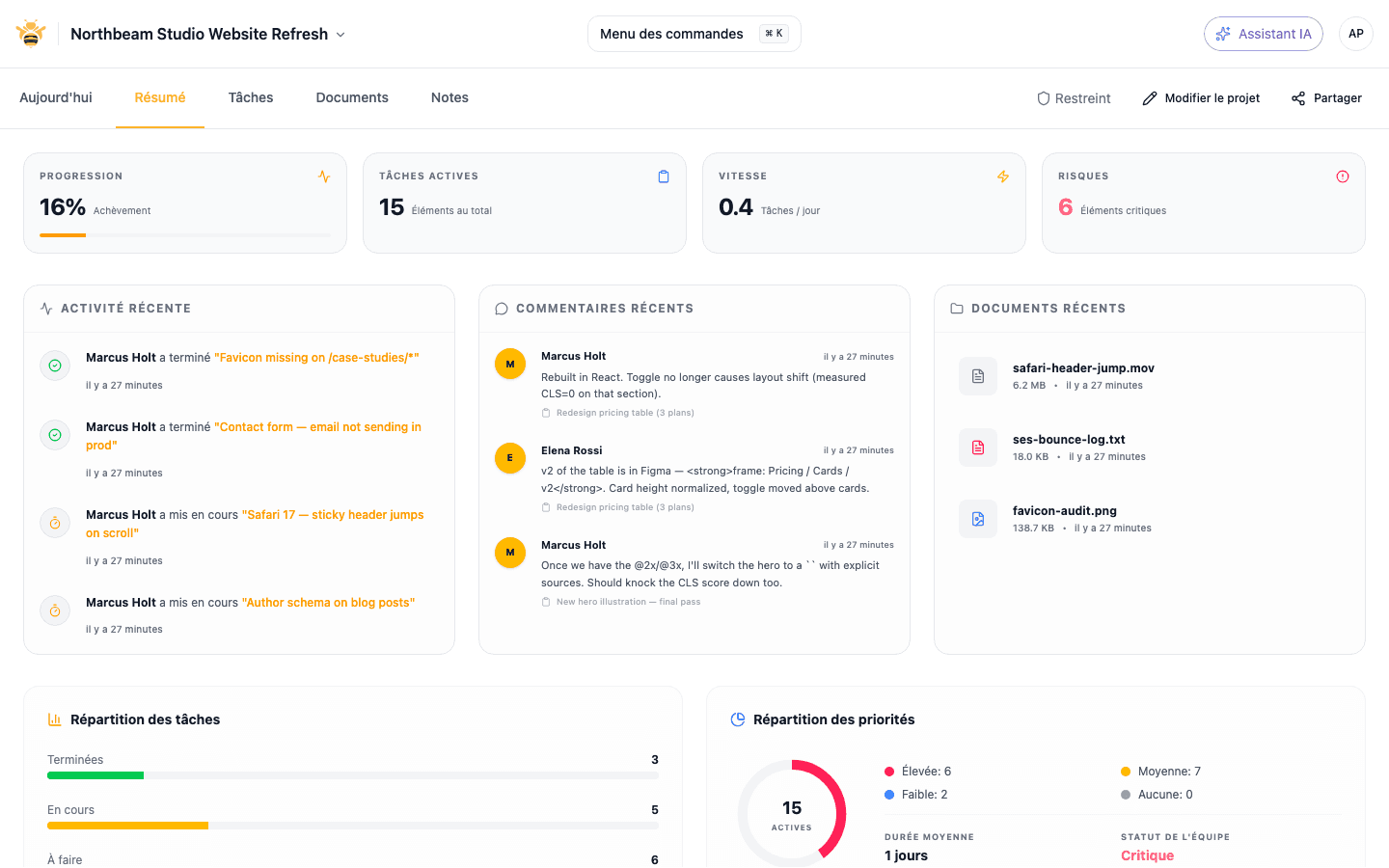 Public status page showing client feedback with real-time updates