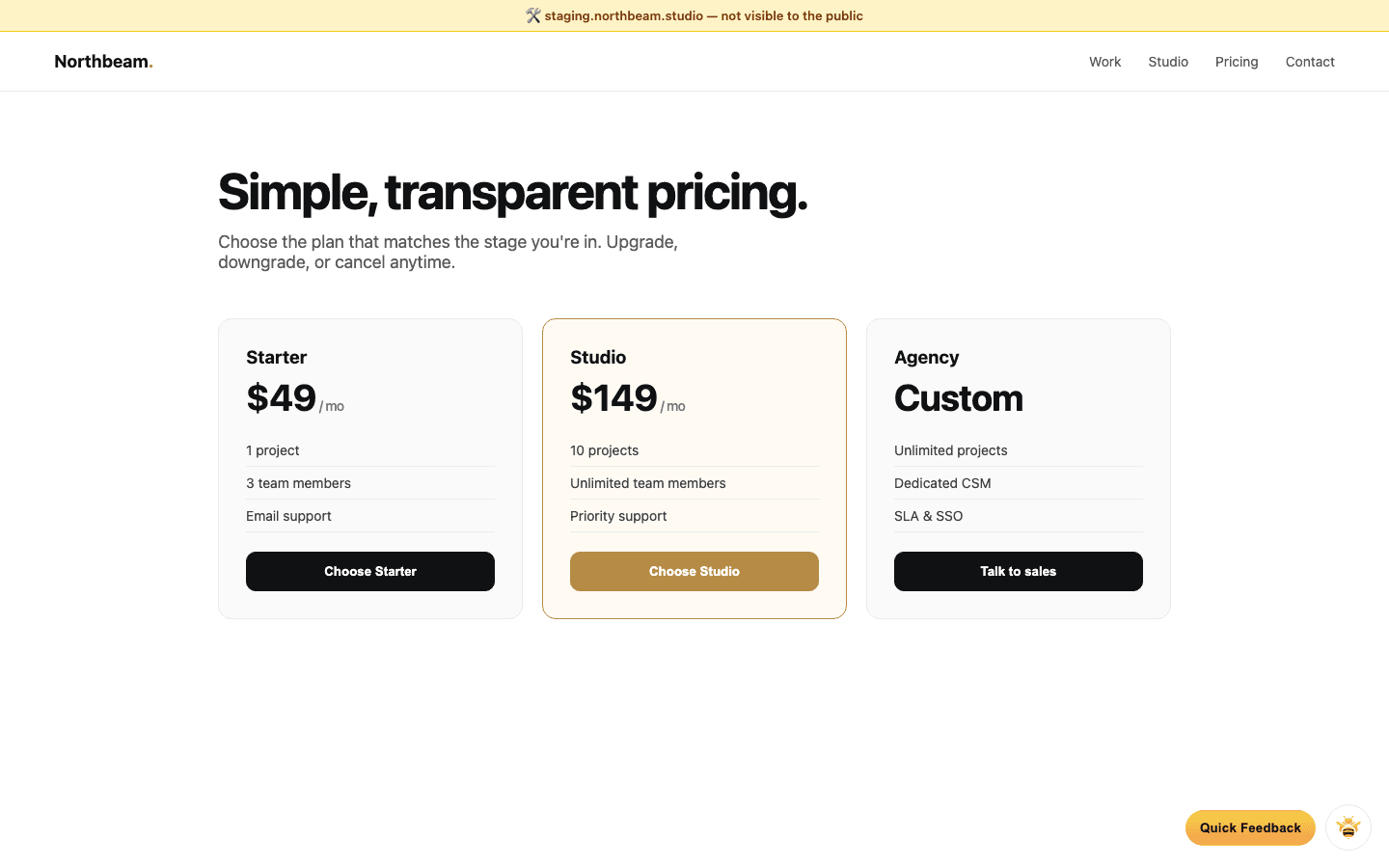 Annotation tool active on a staging URL with environment selector